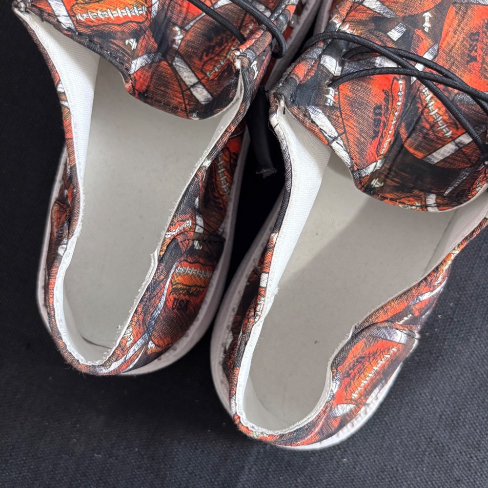 Football Print Canvas Loafers Slip On Gameday Shoes Orange Brown EU 38 US 7.5 - Picture 6 of 6